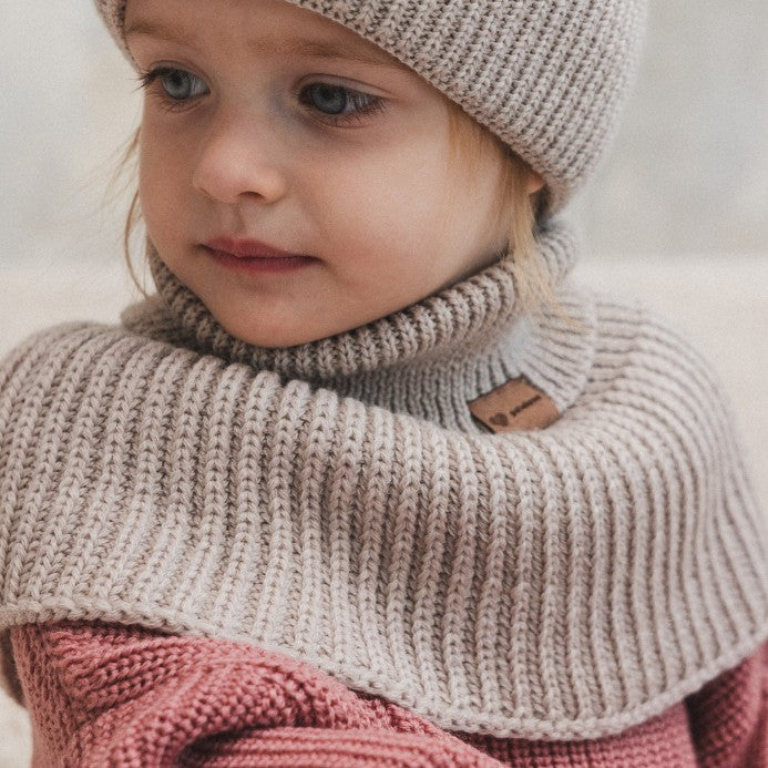Winter Merino Wool Tube Scarf for Kids - Oat