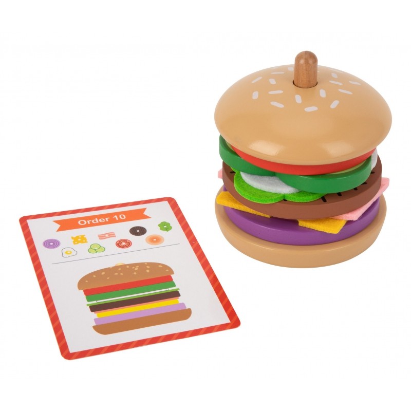 Wooden Burger Restaurant Puzzle for Children, 15 pcs