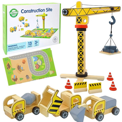 Wooden Construction Site With Vehicles