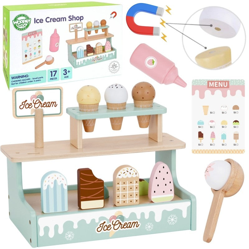 Wooden Ice Cream Shop Set with Ice Cream Stand