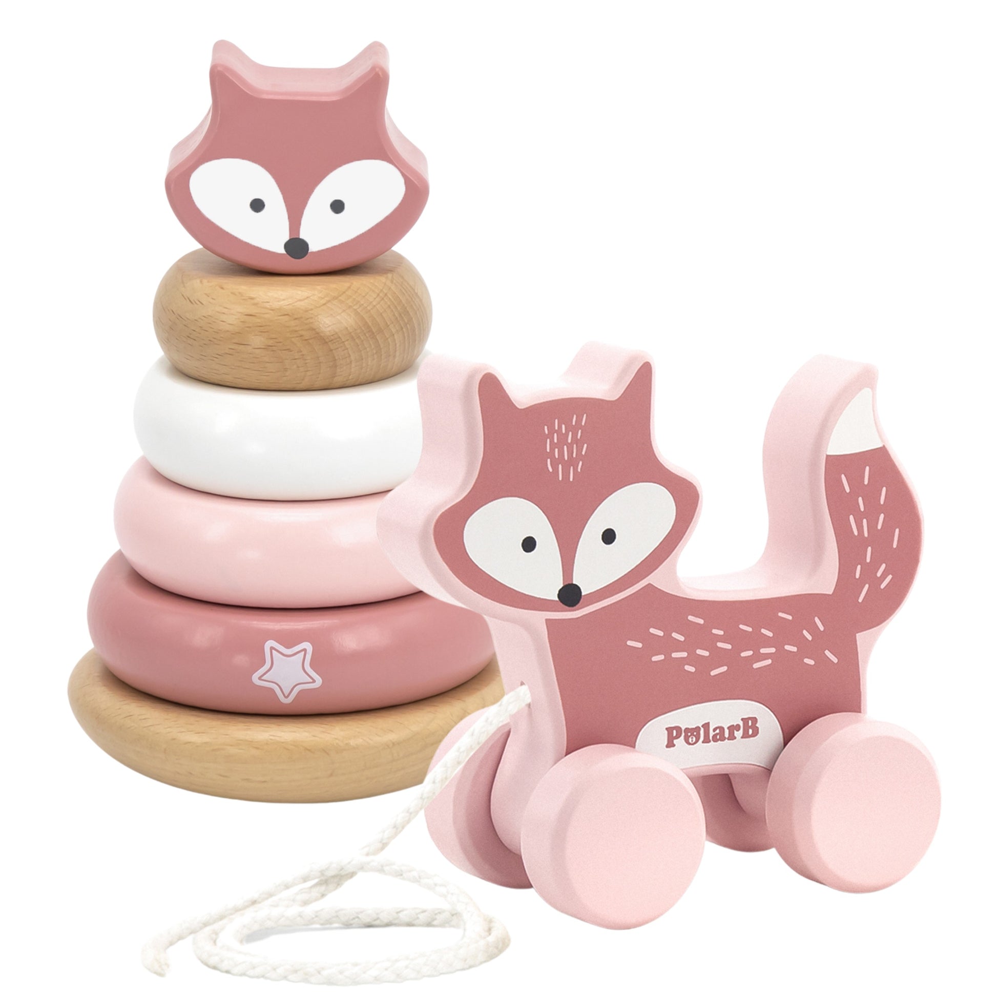 Wooden Set: Pyramid + Fox for Pulling